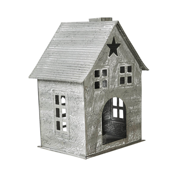 Tealight Holder Metal Village House H Antique Grey 7.25x5.5x4.75