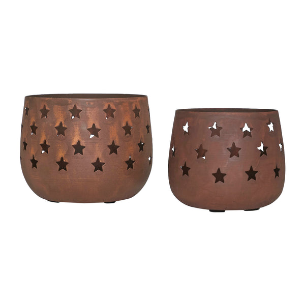 Starbright Rusted Metal Candle Holder Set of 2 - 3.54/4.13 inch