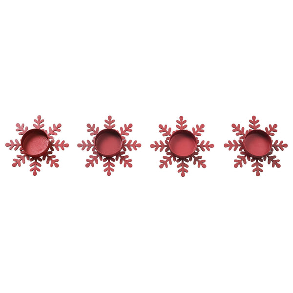 Tealight Holder Snowflake Barn Red Set of 4 0.6x4.13x4.13