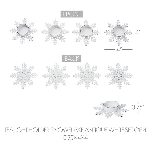 Tealight Holder Snowflake Antique White Set of 4 0.6x4.13x4.13