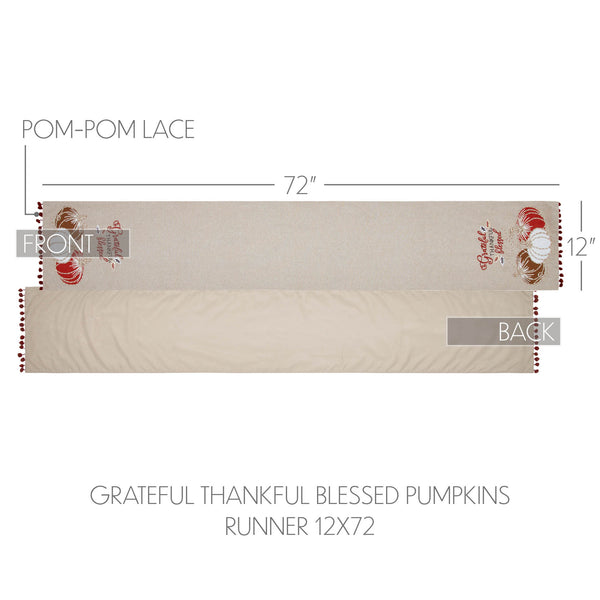 Autumn Fall Thanksgiving Table Runner Grateful Thankful Blessed Pumpkins Harvest 12 x 72 Inch Farmhouse Seasonal Home Decor