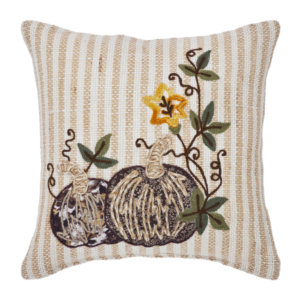Fall Autumn Pumpkin Patch Striped Throw Pillow 12x12 Inch Decorative Farmhouse Accent
