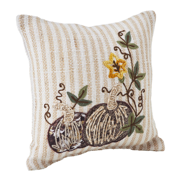 Fall Autumn Pumpkin Patch Striped Throw Pillow 12x12 Inch Decorative Farmhouse Accent