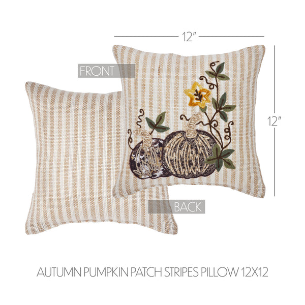 Fall Autumn Pumpkin Patch Striped Throw Pillow 12x12 Inch Decorative Farmhouse Accent