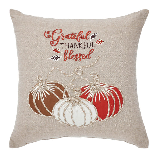 Grateful Thankful Blessed Pumpkins Fall Farmhouse Decorative Throw Pillow 12x12 Autumn Harvest Home Accent Decor