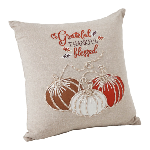 Grateful Thankful Blessed Pumpkins Fall Farmhouse Decorative Throw Pillow 12x12 Autumn Harvest Home Accent Decor