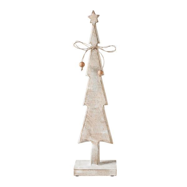 Star Top Christmas Tree Narrow White Wooden Figurine 16x4x2.5