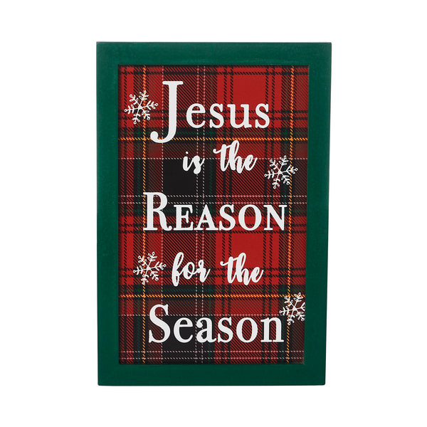 Jesus Is The Reason Plaid Framed Wall Hanging Sign 12x8