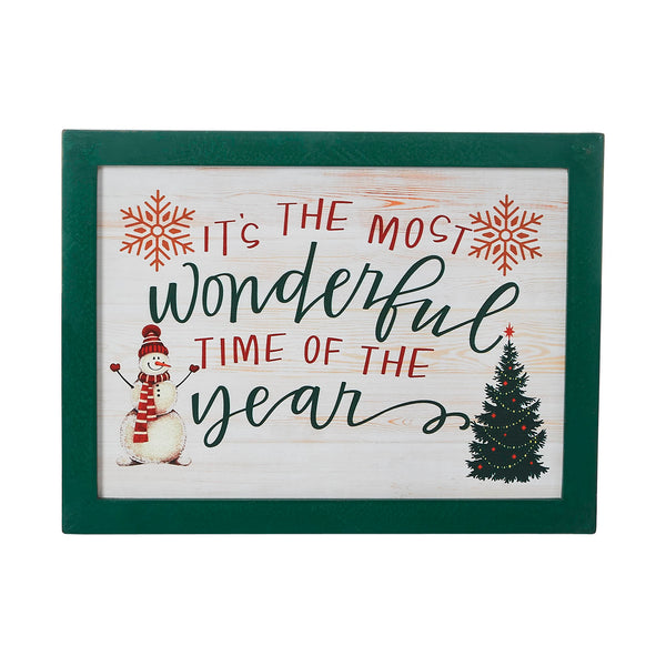 It's The Most Wonderful Time Snowman Framed Wall Hanging Sign 9x12