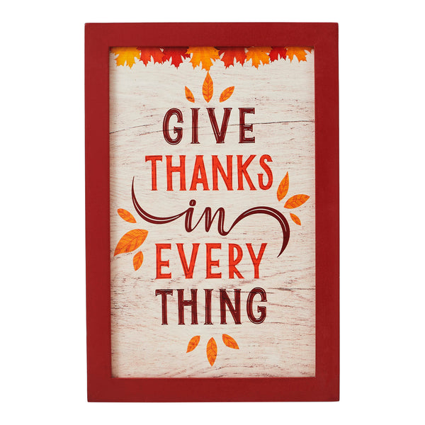 Rustic Farmhouse Give Thanks Wall Sign Autumn Leaves Fall Thanksgiving Home Decor Plaque 12x8 Inch