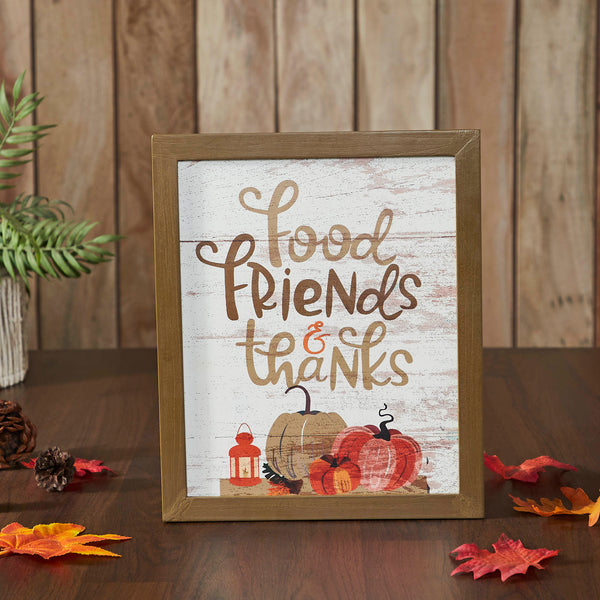 Food, Friends, Thanks Farmhouse Wall Decor Sign 12x10 Rustic Kitchen & Dining Room Inspirational Art Plaque