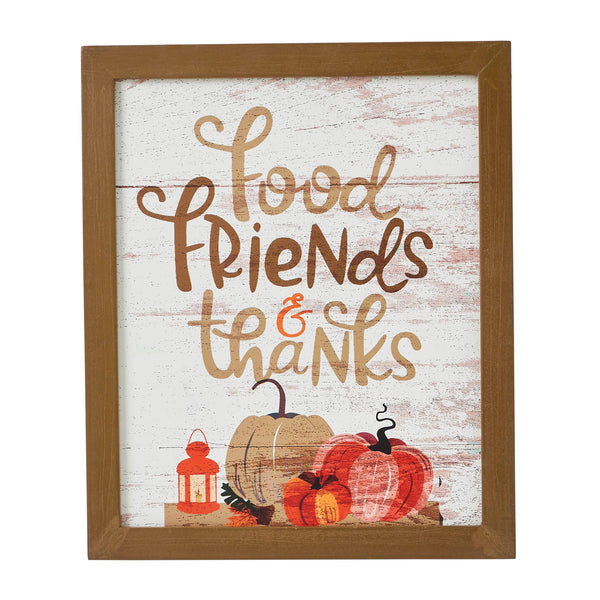 Food, Friends, Thanks Farmhouse Wall Decor Sign 12x10 Rustic Kitchen & Dining Room Inspirational Art Plaque