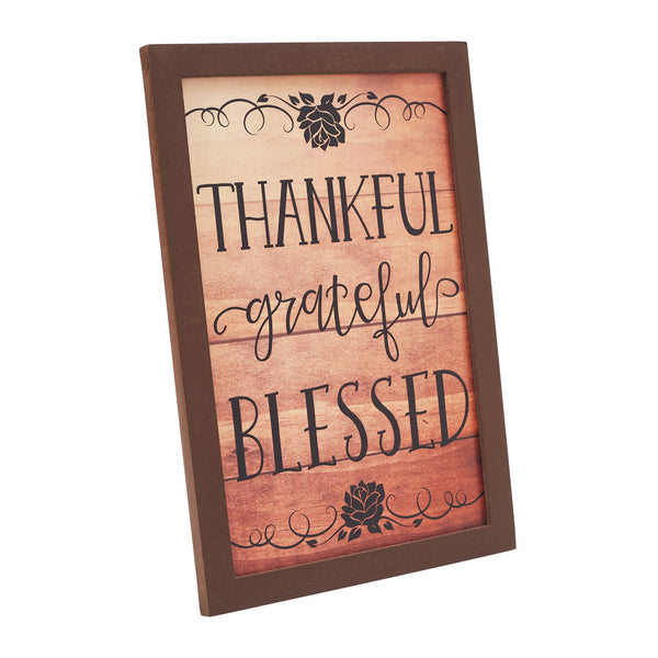 Natural Shiplap Farmhouse Wall Sign Thankful Grateful Blessed Inspirational Home Decor 13x9 Inch