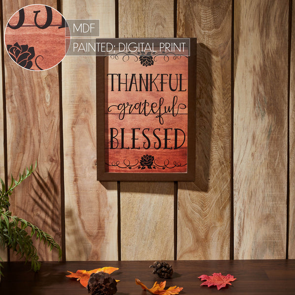 Natural Shiplap Farmhouse Wall Sign Thankful Grateful Blessed Inspirational Home Decor 13x9 Inch