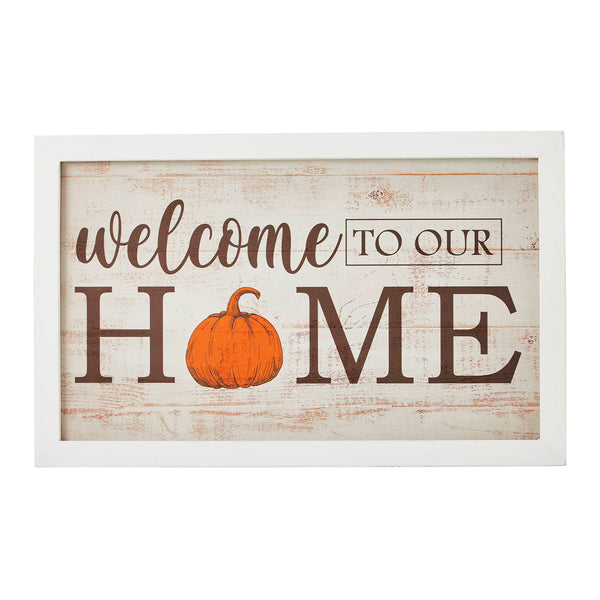 Welcome To Our Home Pumpkin Wall Sign 10x16 Rustic Farmhouse Fall Autumn Harvest Wall Decor Plaque for Entryway and Living Room