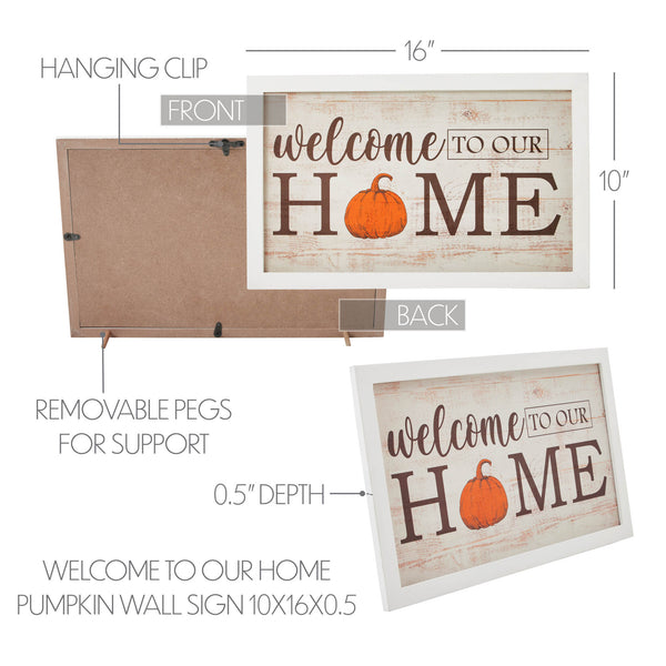 Welcome To Our Home Pumpkin Wall Sign 10x16 Rustic Farmhouse Fall Autumn Harvest Wall Decor Plaque for Entryway and Living Room