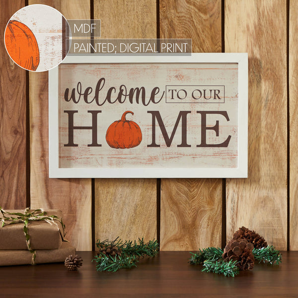 Welcome To Our Home Pumpkin Wall Sign 10x16 Rustic Farmhouse Fall Autumn Harvest Wall Decor Plaque for Entryway and Living Room
