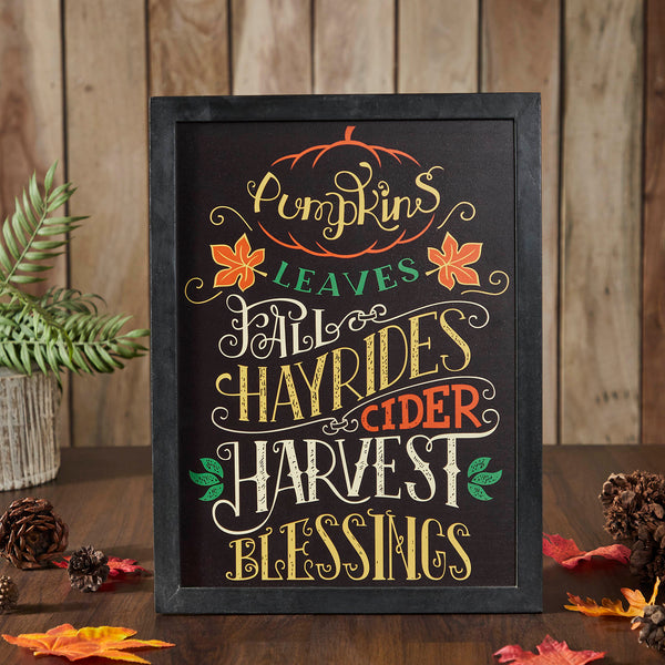 Farmhouse Harvest Autumn Blessings Wall Sign 16x12, Black Border Decorative Wood Plaque, Rustic Fall Home Decor Accent