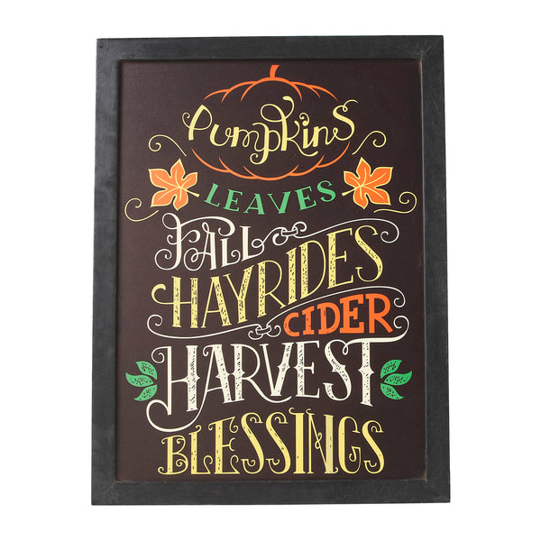 Farmhouse Harvest Autumn Blessings Wall Sign 16x12, Black Border Decorative Wood Plaque, Rustic Fall Home Decor Accent