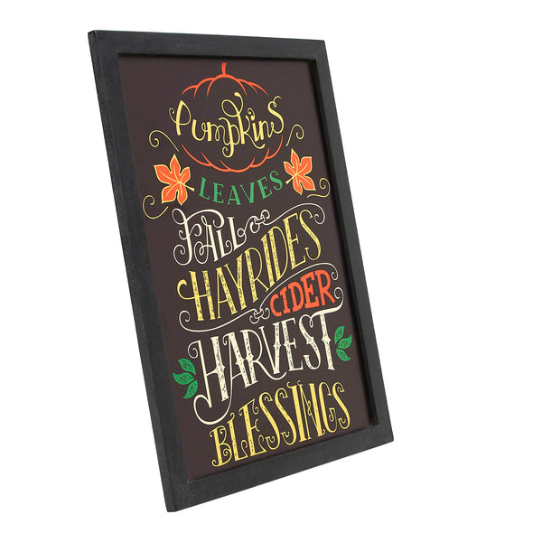 Farmhouse Harvest Autumn Blessings Wall Sign 16x12, Black Border Decorative Wood Plaque, Rustic Fall Home Decor Accent