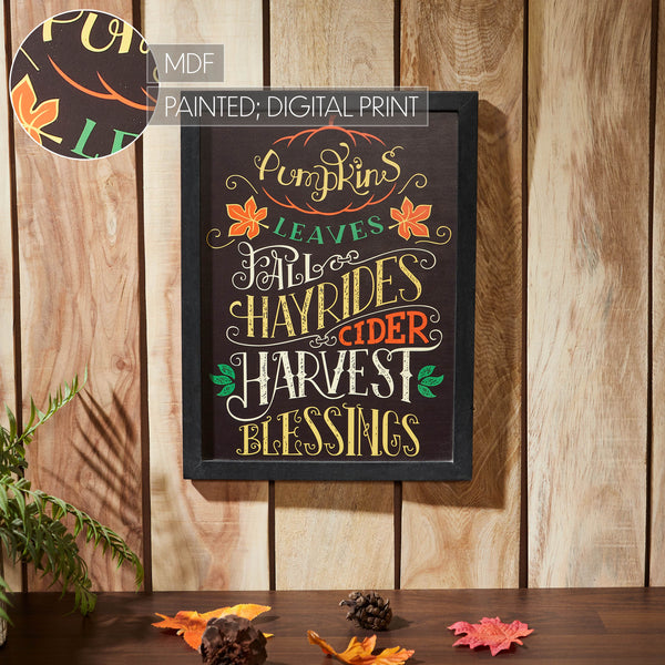 Farmhouse Harvest Autumn Blessings Wall Sign 16x12, Black Border Decorative Wood Plaque, Rustic Fall Home Decor Accent