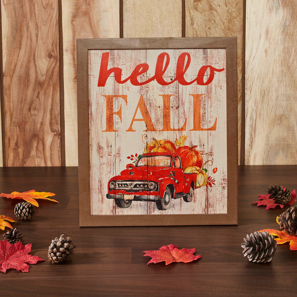 Farmhouse Shiplap Hello Fall Red Truck Wall Sign Autumn Harvest Rustic Home Decor 13x11