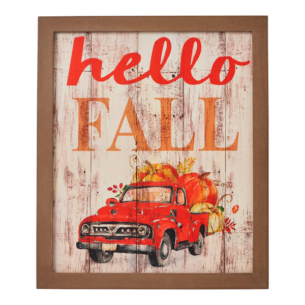 Farmhouse Shiplap Hello Fall Red Truck Wall Sign Autumn Harvest Rustic Home Decor 13x11