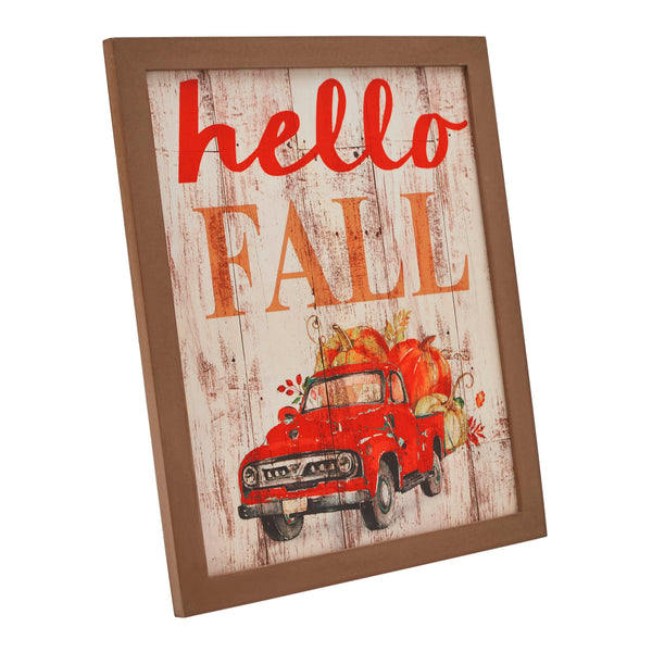 Farmhouse Shiplap Hello Fall Red Truck Wall Sign Autumn Harvest Rustic Home Decor 13x11