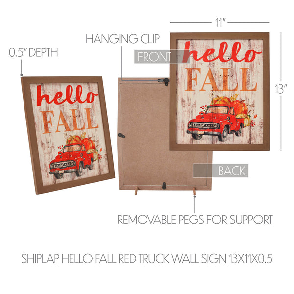 Farmhouse Shiplap Hello Fall Red Truck Wall Sign Autumn Harvest Rustic Home Decor 13x11
