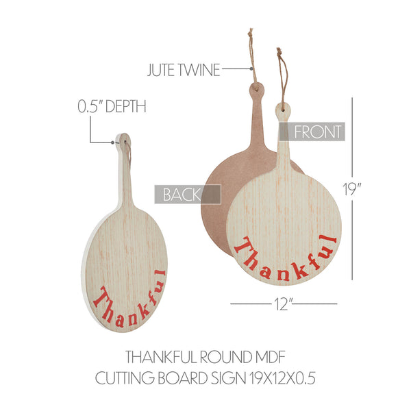 Farmhouse Rustic Thankful Round MDF Wood Decorative Cutting Board Sign 19x12 Inch Fall Thanksgiving Kitchen Wall Art