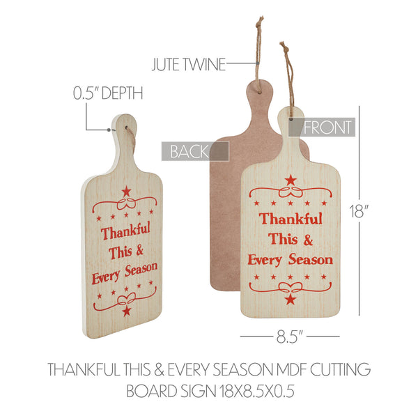 Thankful This & Every Season Farmhouse Rustic Wood MDF Cutting Board Wall Decor Sign 18.5 Inch