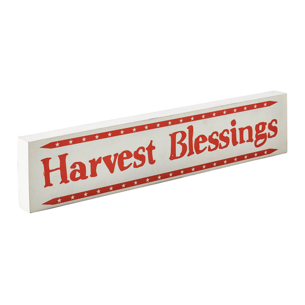 Fall Harvest Blessings Mini Stars MDF Wood Sign 3x14x1 Autumn Farmhouse Seasonal Shelf Plaque Decor