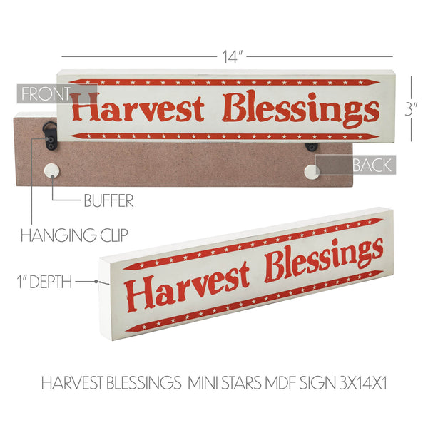 Fall Harvest Blessings Mini Stars MDF Wood Sign 3x14x1 Autumn Farmhouse Seasonal Shelf Plaque Decor