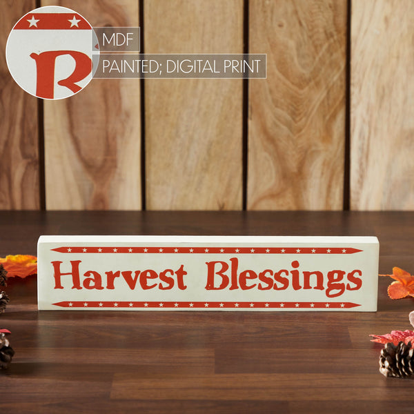 Fall Harvest Blessings Mini Stars MDF Wood Sign 3x14x1 Autumn Farmhouse Seasonal Shelf Plaque Decor