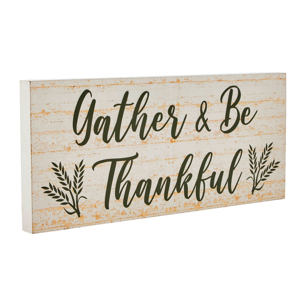Farmhouse Fall Gather & Be Thankful Wheat Stalks Wall Sign, Rustic Autumn Thanksgiving Home Decor MDF Plaque, 7x16 Inches