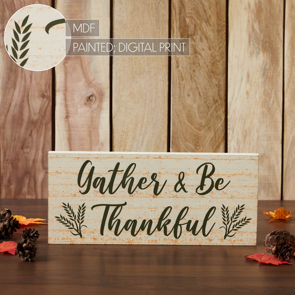 Farmhouse Fall Gather & Be Thankful Wheat Stalks Wall Sign, Rustic Autumn Thanksgiving Home Decor MDF Plaque, 7x16 Inches
