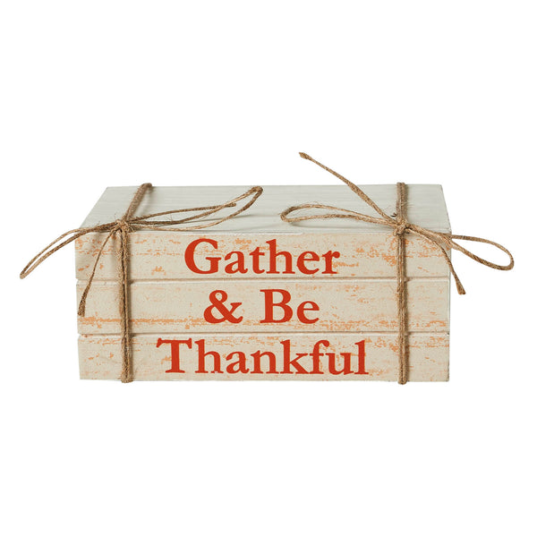 Gather & Be Thankful Faux Book Stack Farmhouse Rustic Decorative Home Accent for Fall & Thanksgiving Tabletop Shelf Decor 2.5x6x4 Inches