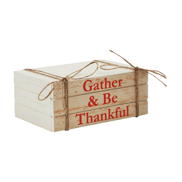 Gather & Be Thankful Faux Book Stack Farmhouse Rustic Decorative Home Accent for Fall & Thanksgiving Tabletop Shelf Decor 2.5x6x4 Inches