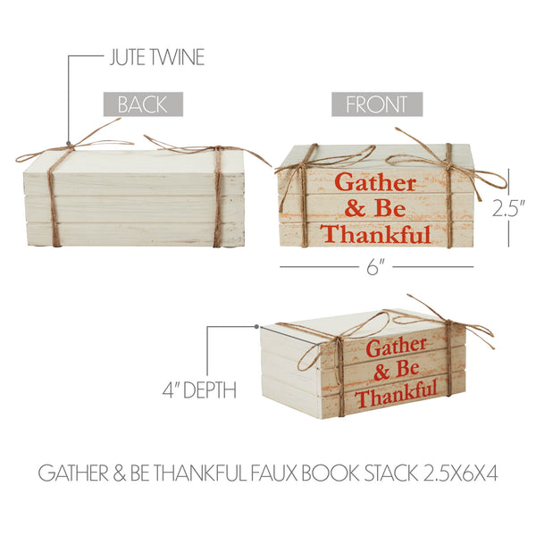 Gather & Be Thankful Faux Book Stack Farmhouse Rustic Decorative Home Accent for Fall & Thanksgiving Tabletop Shelf Decor 2.5x6x4 Inches