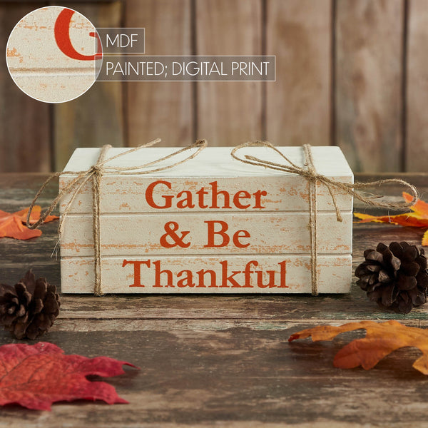 Gather & Be Thankful Faux Book Stack Farmhouse Rustic Decorative Home Accent for Fall & Thanksgiving Tabletop Shelf Decor 2.5x6x4 Inches