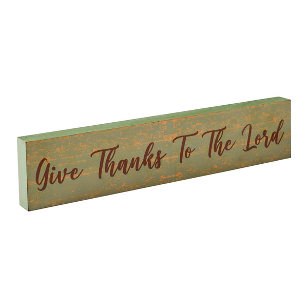 Farmhouse Inspirational Wall Decor Sign Give Thanks To The Lord Green MDF 3x14 Inch
