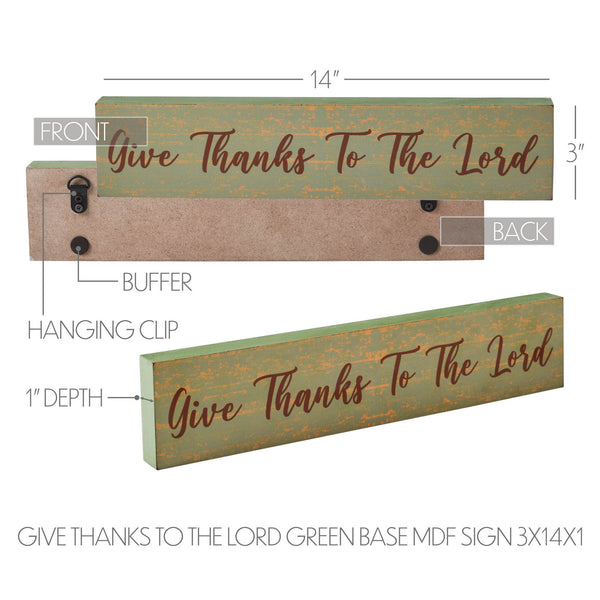 Farmhouse Inspirational Wall Decor Sign Give Thanks To The Lord Green MDF 3x14 Inch