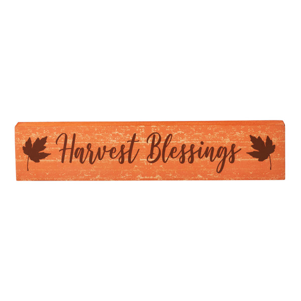 Harvest Blessings Autumn Fall Leaves MDF Wood Sign Rustic Home Wall Decor Thanksgiving Seasonal Plaque 2.75x13 Inch