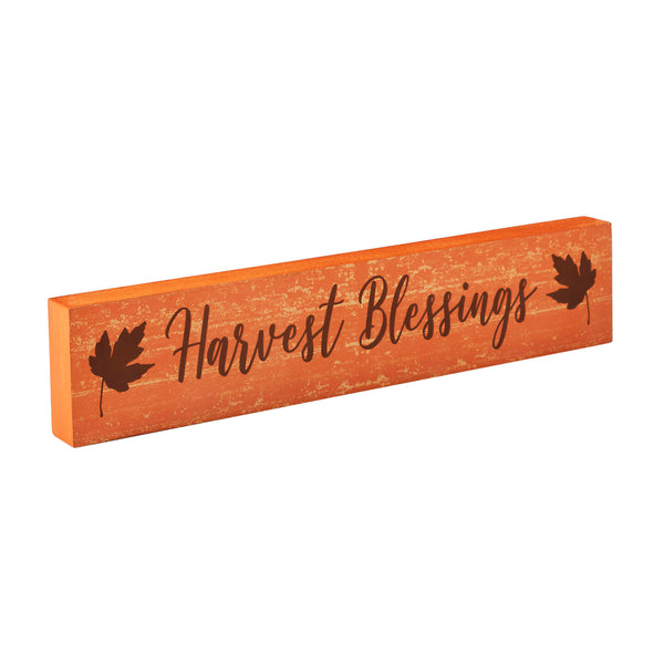 Harvest Blessings Autumn Fall Leaves MDF Wood Sign Rustic Home Wall Decor Thanksgiving Seasonal Plaque 2.75x13 Inch
