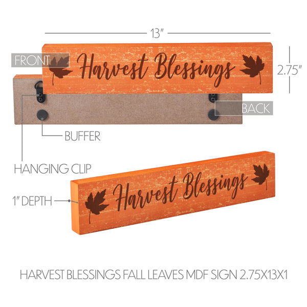 Harvest Blessings Autumn Fall Leaves MDF Wood Sign Rustic Home Wall Decor Thanksgiving Seasonal Plaque 2.75x13 Inch