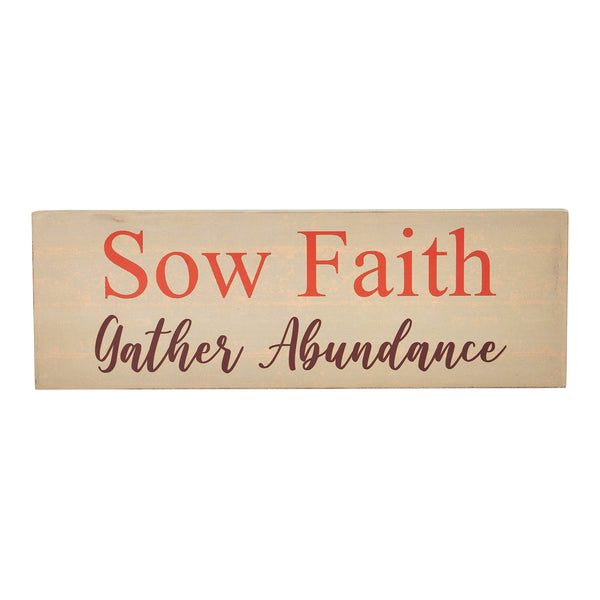 Sow Faith Gather Abundance Inspirational Wall Art Sign 5x15, Green Farmhouse MDF Wood Plaque, Rustic Home Decor Gift