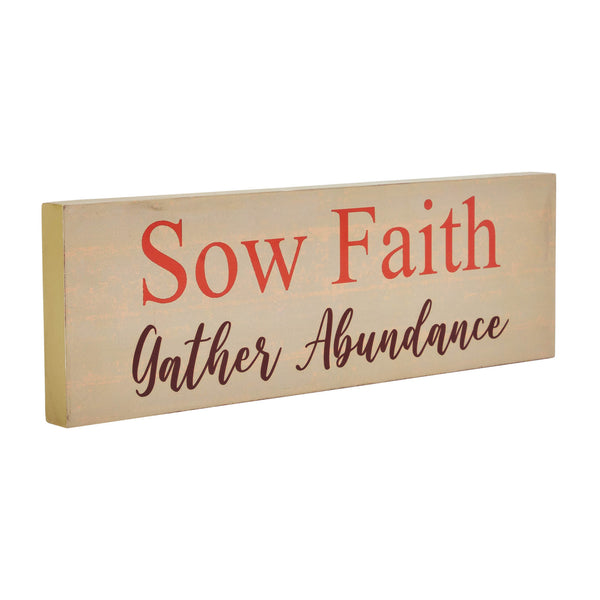 Sow Faith Gather Abundance Inspirational Wall Art Sign 5x15, Green Farmhouse MDF Wood Plaque, Rustic Home Decor Gift