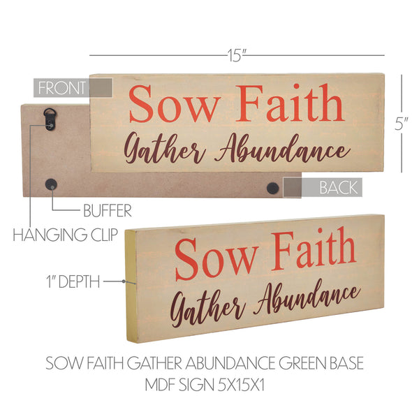 Sow Faith Gather Abundance Inspirational Wall Art Sign 5x15, Green Farmhouse MDF Wood Plaque, Rustic Home Decor Gift