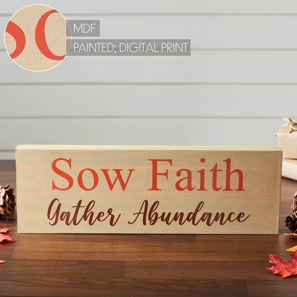 Sow Faith Gather Abundance Inspirational Wall Art Sign 5x15, Green Farmhouse MDF Wood Plaque, Rustic Home Decor Gift