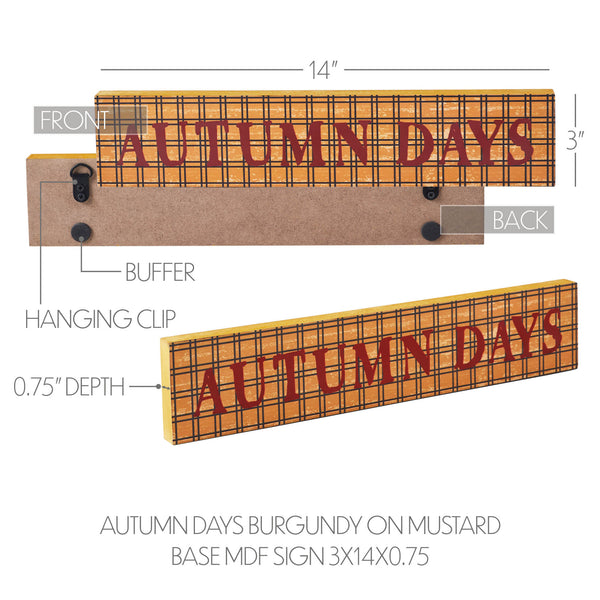 Autumn Days Farmhouse Fall Wall Sign 3x14 Burgundy & Mustard Rustic MDF Decor